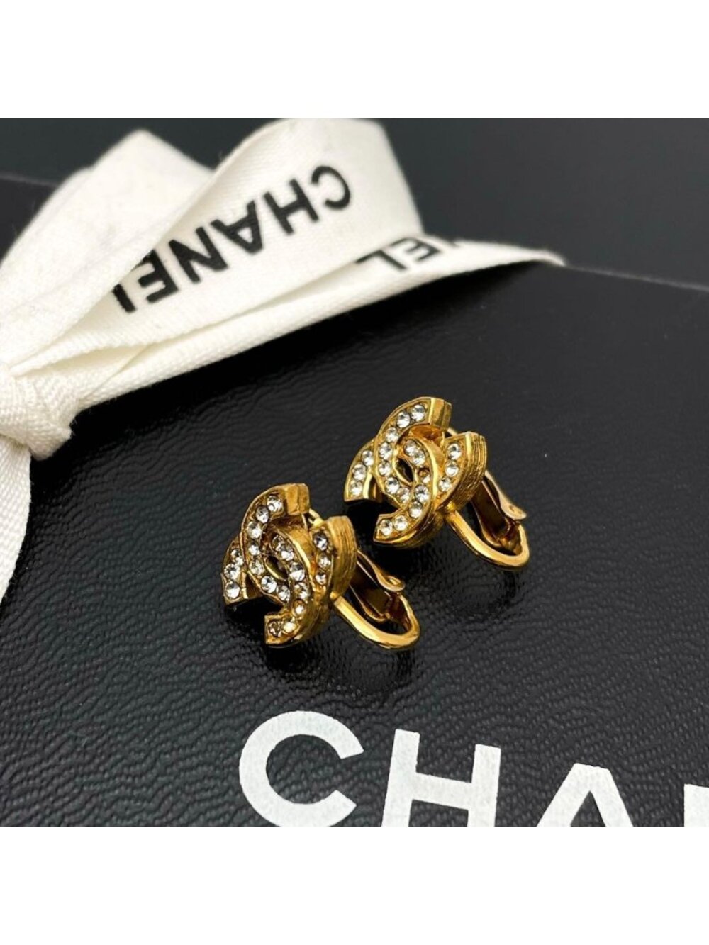 Chanel CC Logo Earrings Icon Rhinestone Here